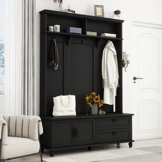 [New Picture] ON-TREND Modern Style Hall Tree with Storage Cabinet and ...